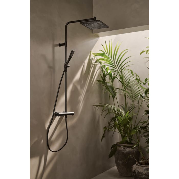 Hansa HANSAAURELIA Duschsystem mit Thermostat-Brausebatterie mit Kopfbrause eckig und Stabhandbrause eckig 1-strahlig