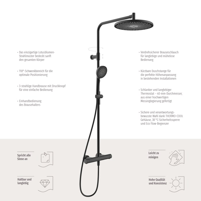 Hansa HANSAAURELIA Duschsystem mit Thermostat-Brausebatterie mit Kopfbrause rund und Handbrause rund 3-strahlig