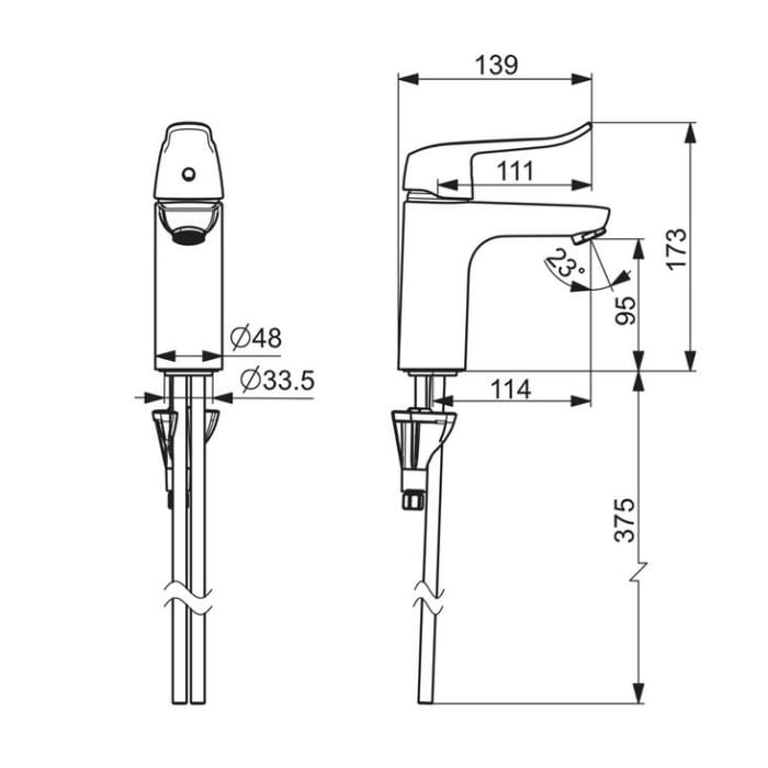 Hansa HANSACLINICA Einhebelmischer Waschtischbatterie 4502 Kupferrohr, Bedienungshebel lang