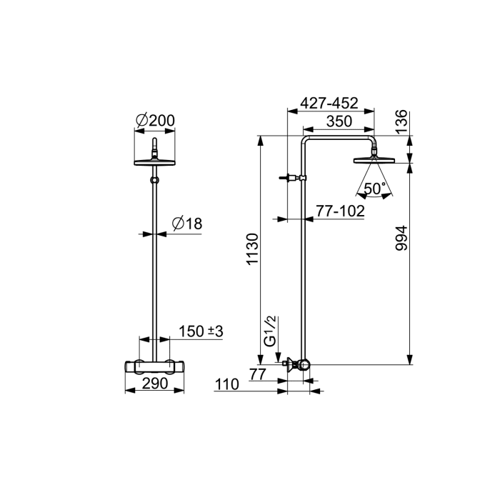 Hansa HANSAMICRA Regenbrause-Duscharmatur
