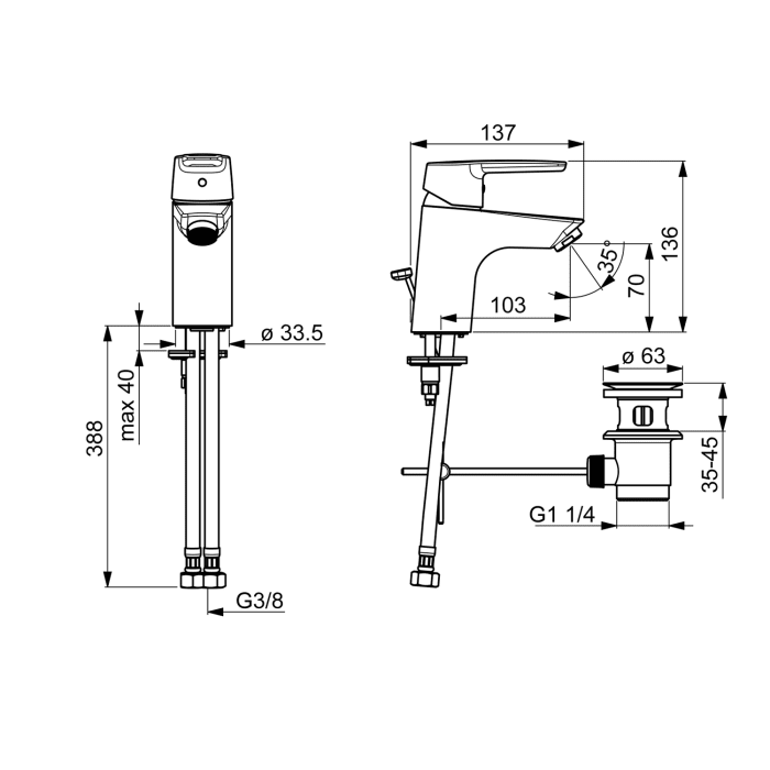 Hansa HANSAPOLO Einhebelmischer Waschtischbatterie Cold Zugstangen-Ablaufgarnitur