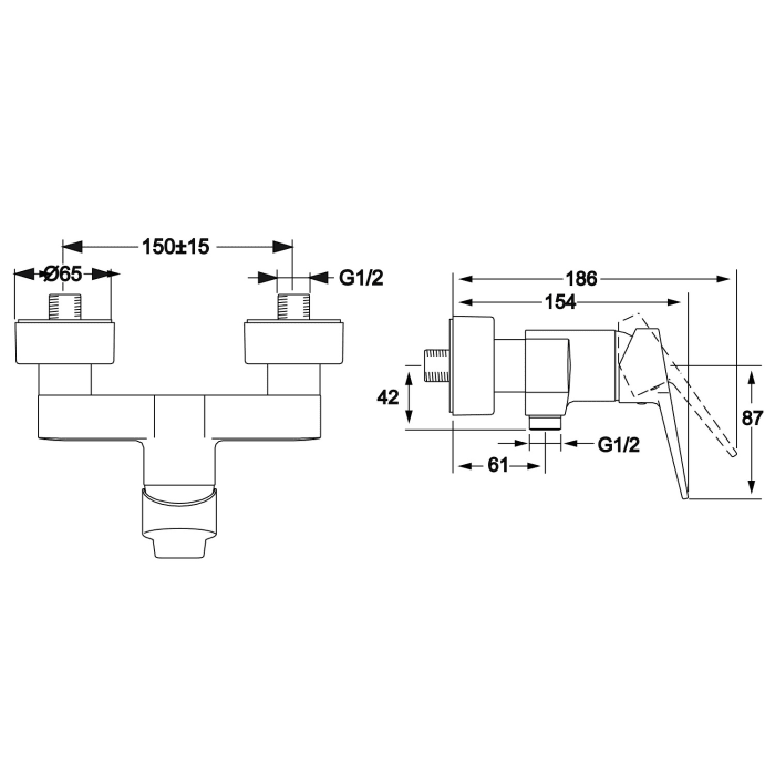 Hansa HANSATWIST Einhand Brausebatterie, AP-Ausladung 15,4 cm