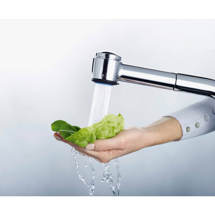 Hansa HANSAMIX Spültisch-Einhand-Einlochbatterie, für offene Heisswasserbereiter und Geschirrbrause herausziehbar