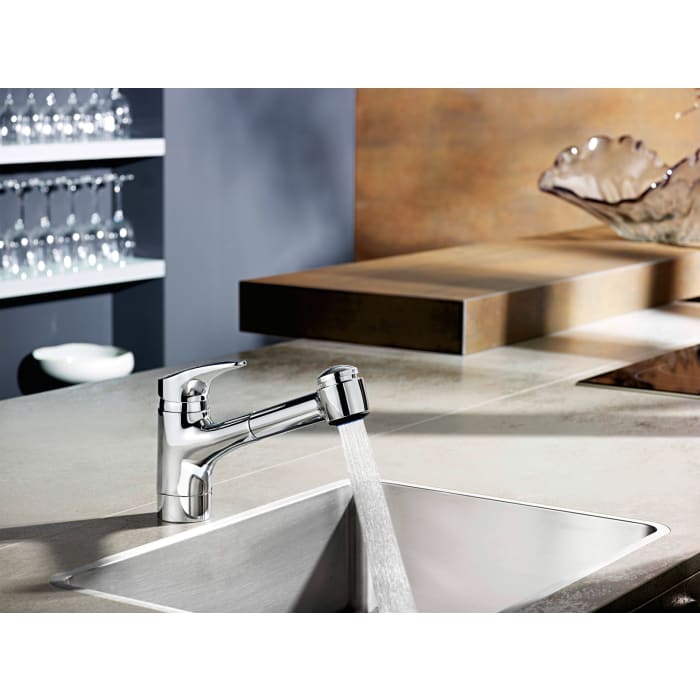 Hansa HANSAMIX Spültisch-Einhand-Einlochbatterie, für offene Heisswasserbereiter und Geschirrbrause herausziehbar