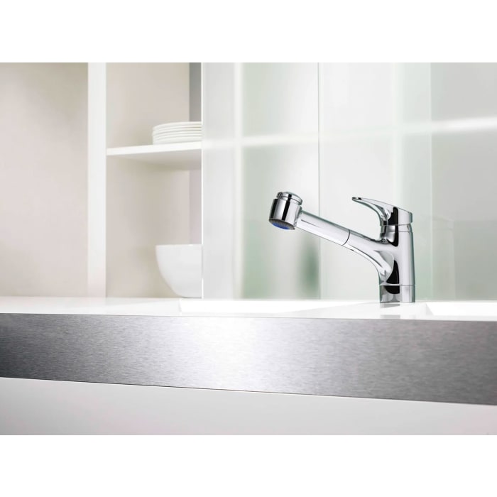 Hansa HANSAMIX Spültisch-Einhand-Einlochbatterie, für offene Heisswasserbereiter und Geschirrbrause herausziehbar