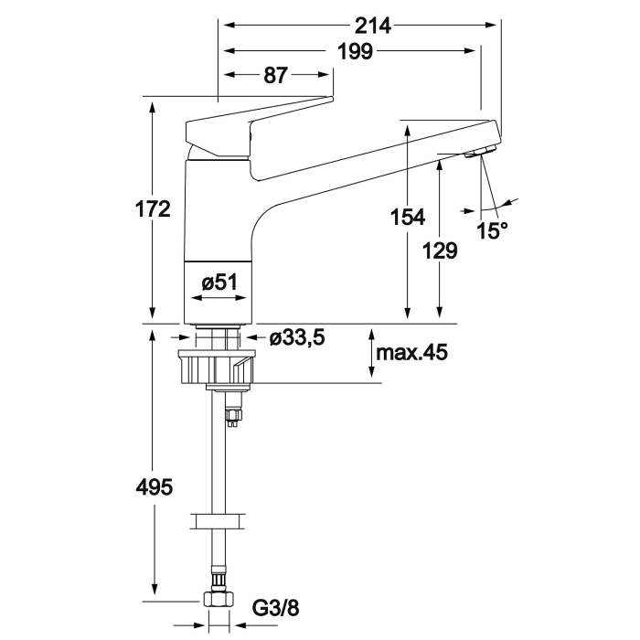 Hansa HANSATWIST Spültisch Einhand-Einlochbatterie 19,9 cm Ausladung