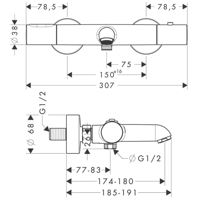 AXOR Citterio M Wannenthermostat Aufputz DN 15