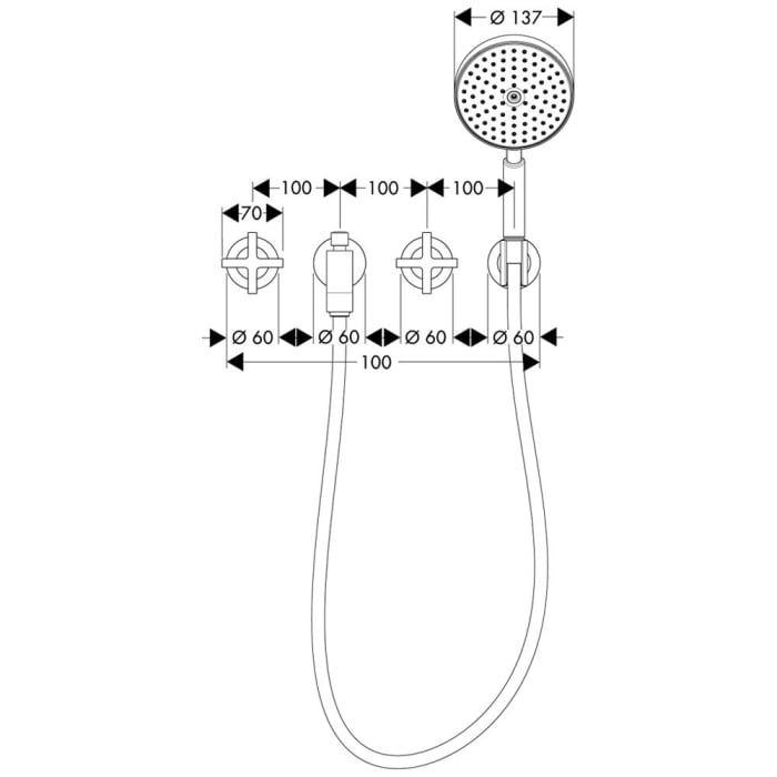 AXOR Citterio Fertigset 3-Loch Wandarmatur UP für Wanne mit Kreuzgriff