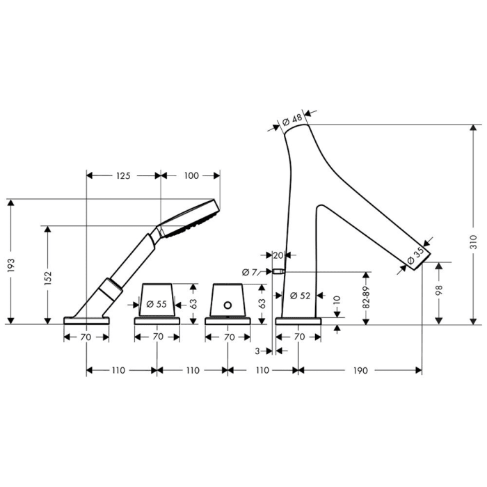 AXOR Starck Organic 4-Loch-Wannenrandthermostat