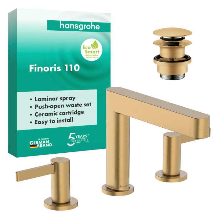 hansgrohe Finoris 3-Loch Waschtischarmatur 110 mit Push-Open Ablaufgarnitur