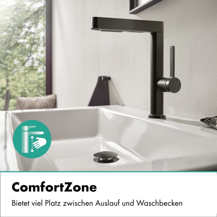 hansgrohe Finoris Einhebel-Waschtischarmatur 230 mit Ausziehbrause, 2 Strahlarten und Push-Open Ablaufgarnitur