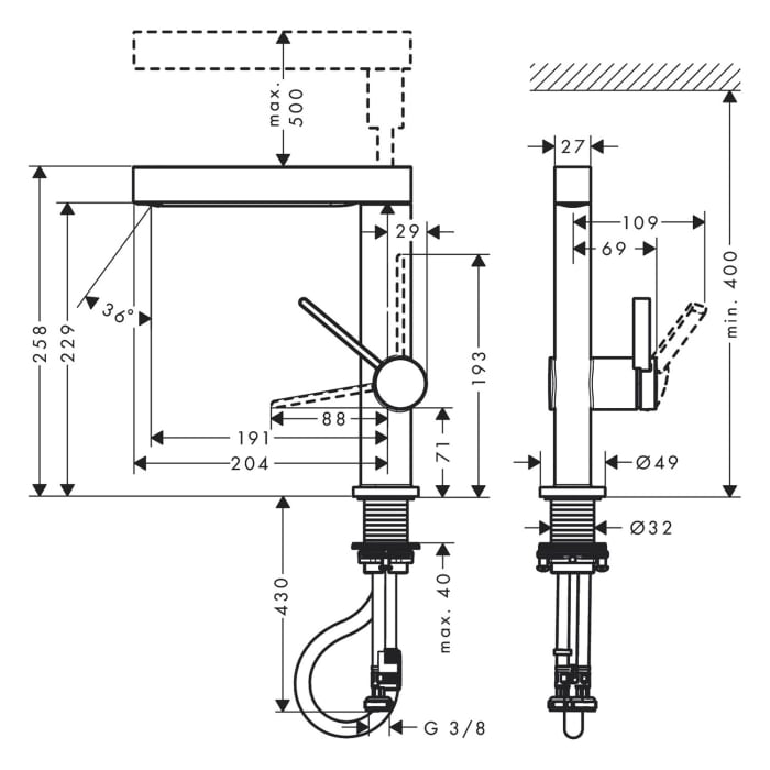 hansgrohe Finoris Einhebel-Waschtischarmatur 230 mit Ausziehbrause, 2 Strahlarten und Push-Open Ablaufgarnitur