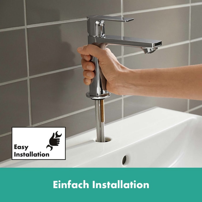hansgrohe Rebris E Einhebel-Waschtischarmatur 110 CoolStart wassersparend+ mit Zugstangen-Ablaufgarnitur