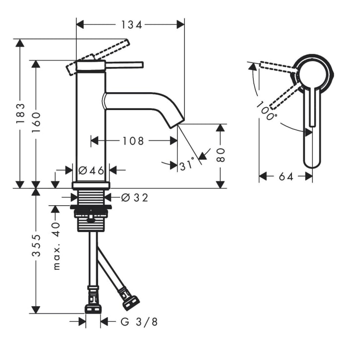hansgrohe Tecturis S Einhebel-Waschtischarmatur 80 CoolStart wassersparend+ ohne Ablaufgarnitur
