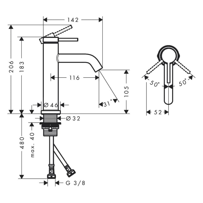 hansgrohe Tecturis S Einhebel-Waschtischarmatur 110 ohne Ablaufgarnitur