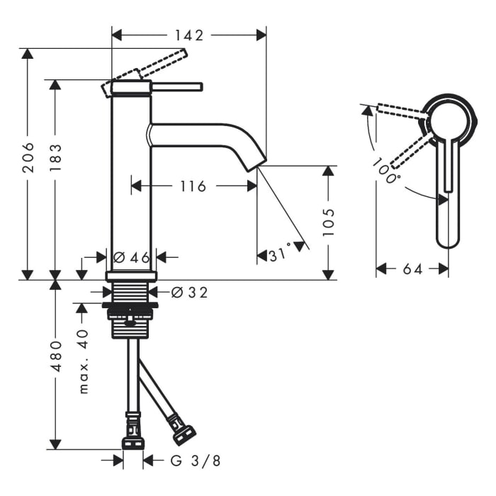 hansgrohe Tecturis S Einhebel-Waschtischarmatur 110 CoolStart wassersparend+ ohne Ablaufgarnitur