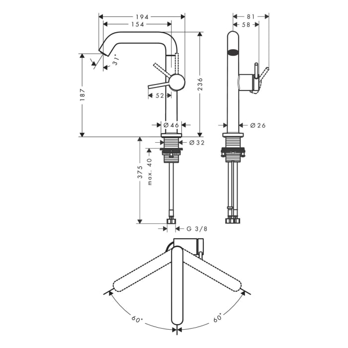 hansgrohe Tecturis S Einhebel-Waschtischarmatur 210 Fine CoolStart wassersparend+ mit Schwenkauslauf und Push-Open Ablaufgarnitur