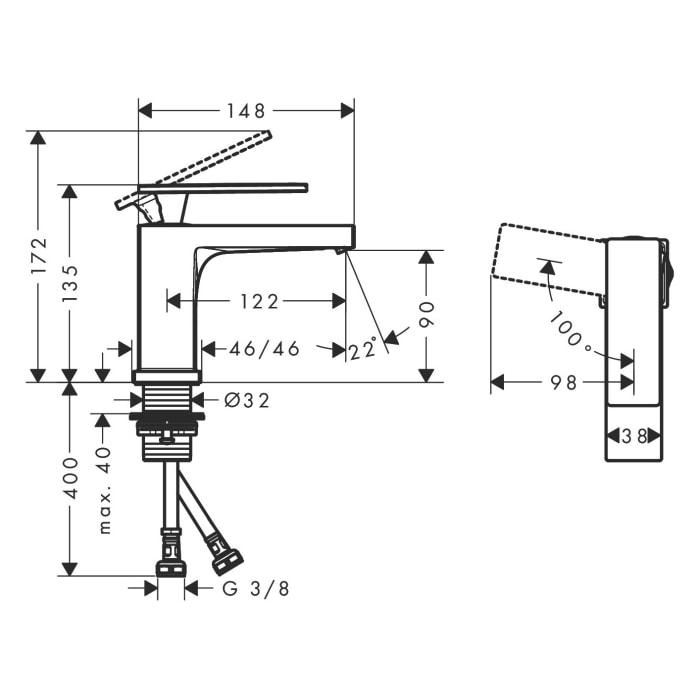 hansgrohe Tecturis E Einhebel-Waschtischarmatur 80 CoolStart wassersparend+ ohne Ablaufgarnitur