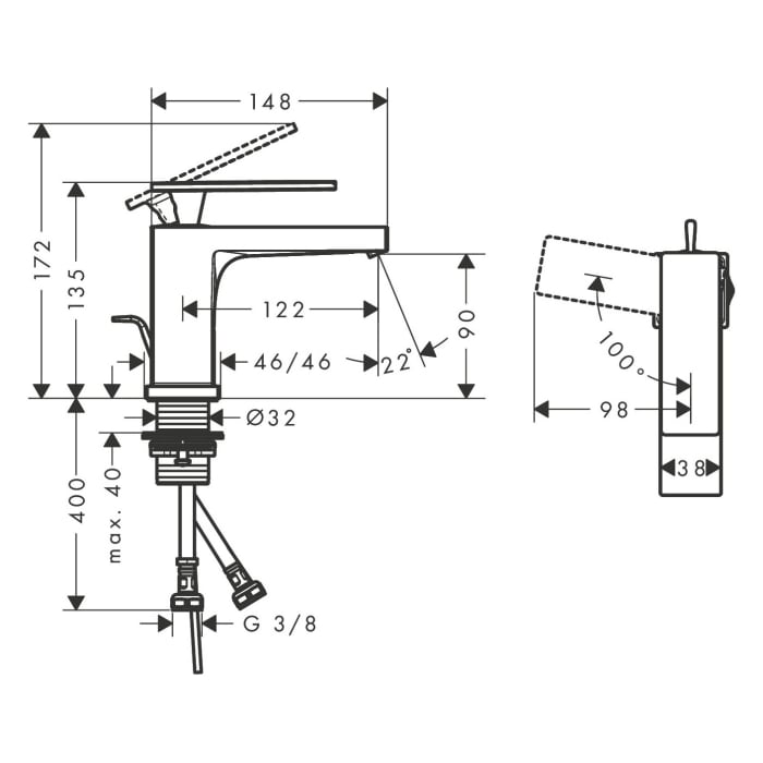 hansgrohe Tecturis E Einhebel-Waschtischarmatur 80 CoolStart wassersparend+ mit Zugstangen-Ablaufgarnitur