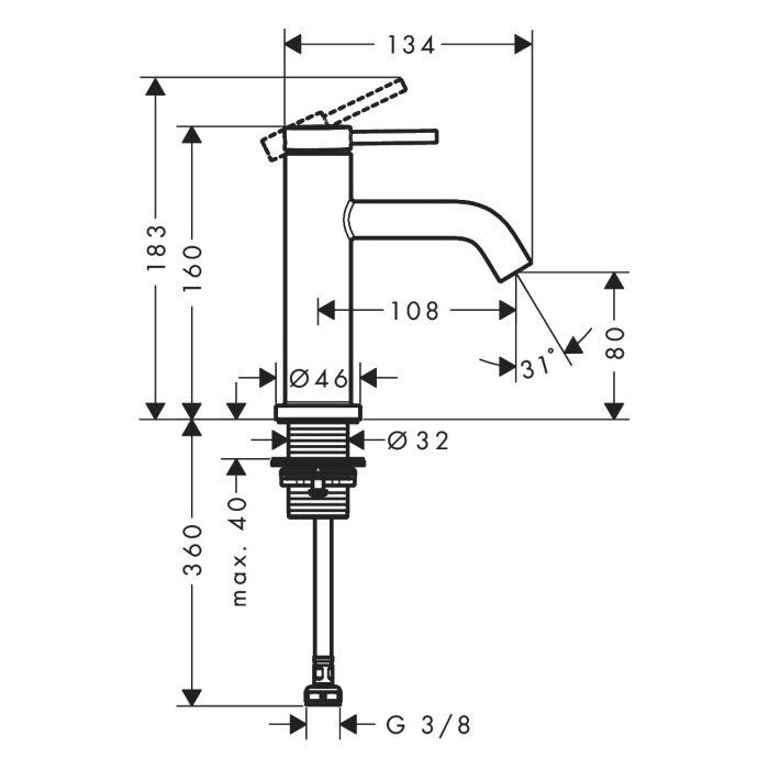 hansgrohe Tecturis S Standventil 80 mit Hebelgriff für Kaltwasser oder vorgemischtes Wasser ohne Ablaufgarnitur