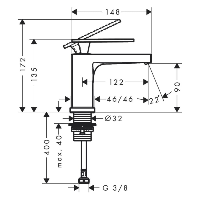 hansgrohe Tecturis E Standventil 80 wassersparend+ mit Hebelgriff für Kaltwasser oder vorgemischtes Wasser ohne Ablaufgarnitur