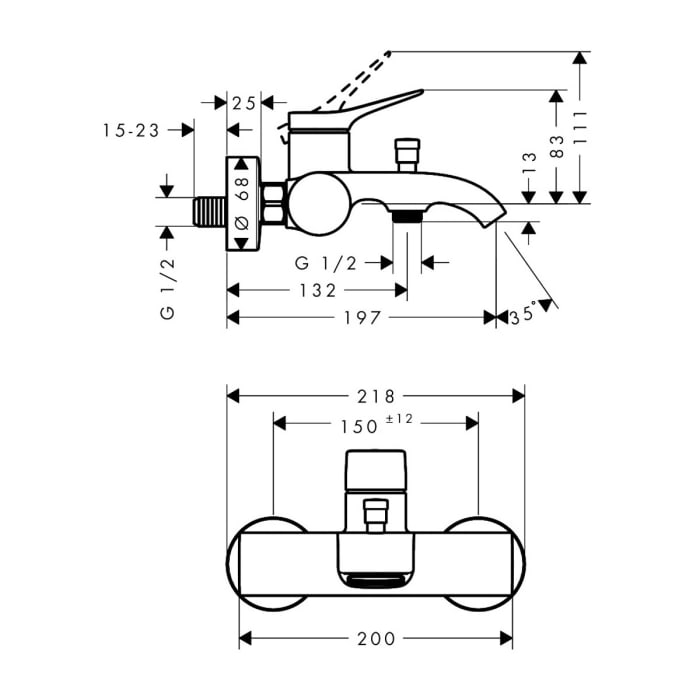 hansgrohe Vivenis Einhebel-Wannenarmatur Original Aufputz