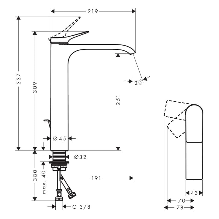 hansgrohe Vivenis Einhebel-Waschtischarmatur 250 CoolStart, mit Zugstangen-Ablaufgarnitur