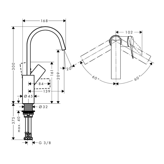 hansgrohe Vivenis Einhebel-Waschtischarmatur 210 ohne Ablaufgarnitur, mit Schwenkauslauf