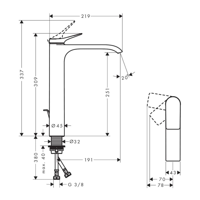 hansgrohe Vivenis Einhebel-Waschtischarmatur 250 CoolStart, mit Zugstangen-Ablaufgarnitur