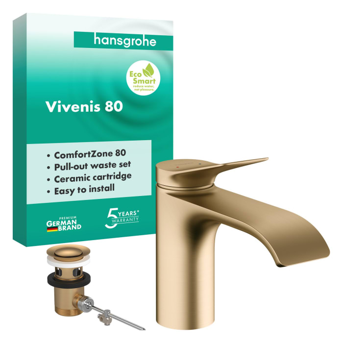 hansgrohe Vivenis Einhebel-Waschtischarmatur 80 mit Zugstangen-Ablaufgarnitur