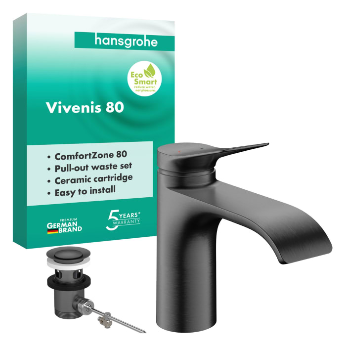 hansgrohe Vivenis Einhebel-Waschtischarmatur 80 mit Zugstangen-Ablaufgarnitur