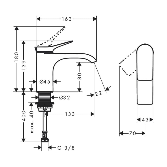 hansgrohe Vivenis Standventil 80 mit Hebelgriff, ohne Ablaufgarnitur