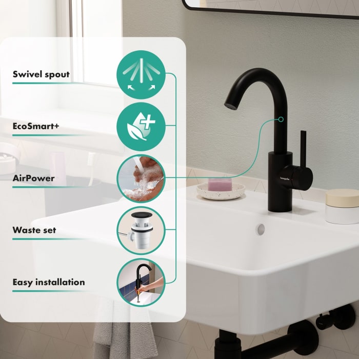 hansgrohe Zesis S Einhebel-Waschtischarmatur 210 CoolStart mit Schwenkauslauf und Zugstangen-Ablaufgarnitur