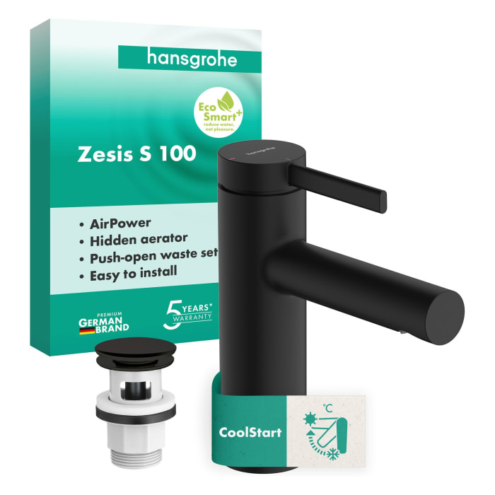 hansgrohe Zesis S Einhebel-Waschtischarmatur 100 CoolStart mit Push-Open Ablaufgarnitur