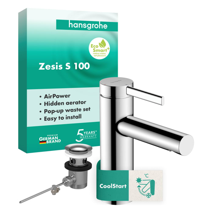 hansgrohe Zesis S Einhebel-Waschtischarmatur 100 CoolStart mit Zugstangen Ablaufgarnitur