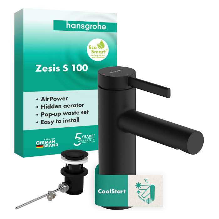 hansgrohe Zesis S Einhebel-Waschtischarmatur 100 CoolStart mit Zugstangen Ablaufgarnitur