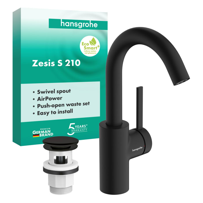 hansgrohe Zesis S Einhebel-Waschtischarmatur 210 CoolStart mit Schwenkauslauf und Push-Open Ablaufgarnitur
