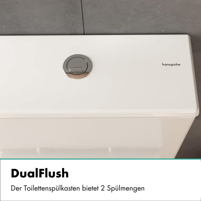 hansgrohe EluPura Original S Stand-WC Set mit horizontalem/vertikalem Ablauf AquaChannel Flush mit Spülkasten und WC Sitz mit SoftClose und QuickRelease
