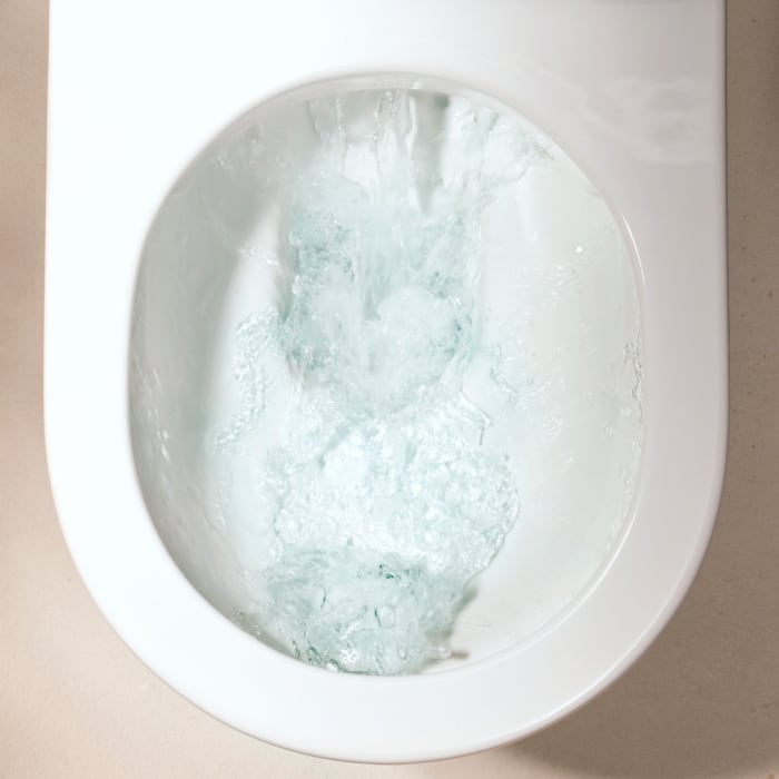 hansgrohe EluPura Original S Stand-WC Set mit horizontalem/vertikalem Ablauf AquaChannel Flush mit Spülkasten und WC Sitz mit SoftClose und QuickRelease