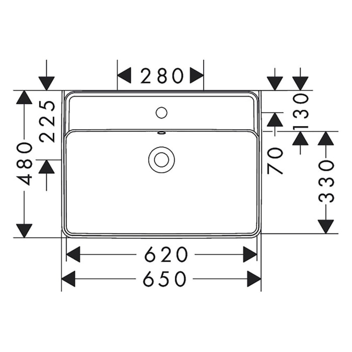 hansgrohe Xanuia Q Aufsatzwaschtisch geschliffen 650/480 mit Hahnloch und Überlauf