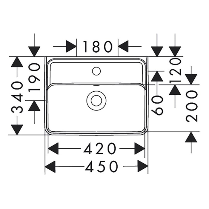 hansgrohe Xanuia Q Handwaschbecken 450/340 mit Hahnloch und Überlauf, SmartClean