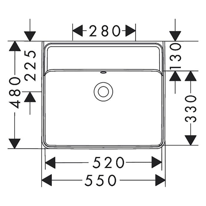 hansgrohe Xanuia Q Waschtisch 550/480 ohne Hahnloch mit Überlauf