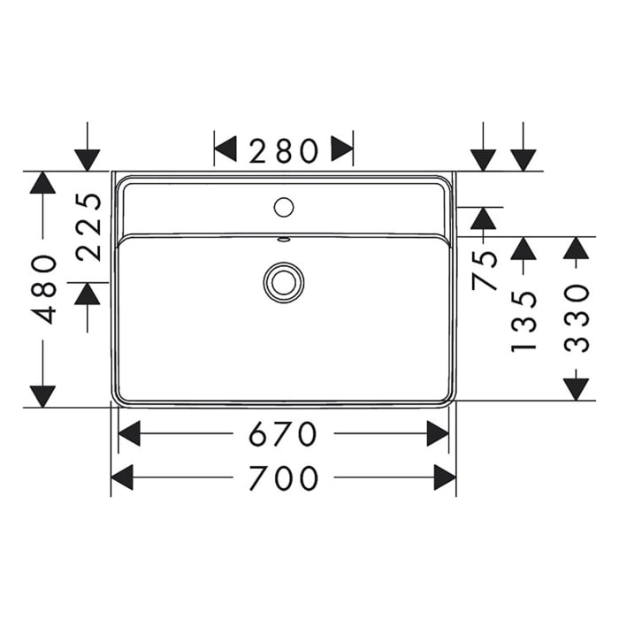 hansgrohe Xanuia Q Waschtisch 700/480 mit Hahnloch und Überlauf