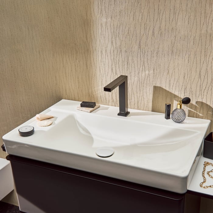 hansgrohe Xelu Q Waschbecken mit Ablage links 80 x 48 cm ungeschliffen, mit 2x 1 Hahnloch