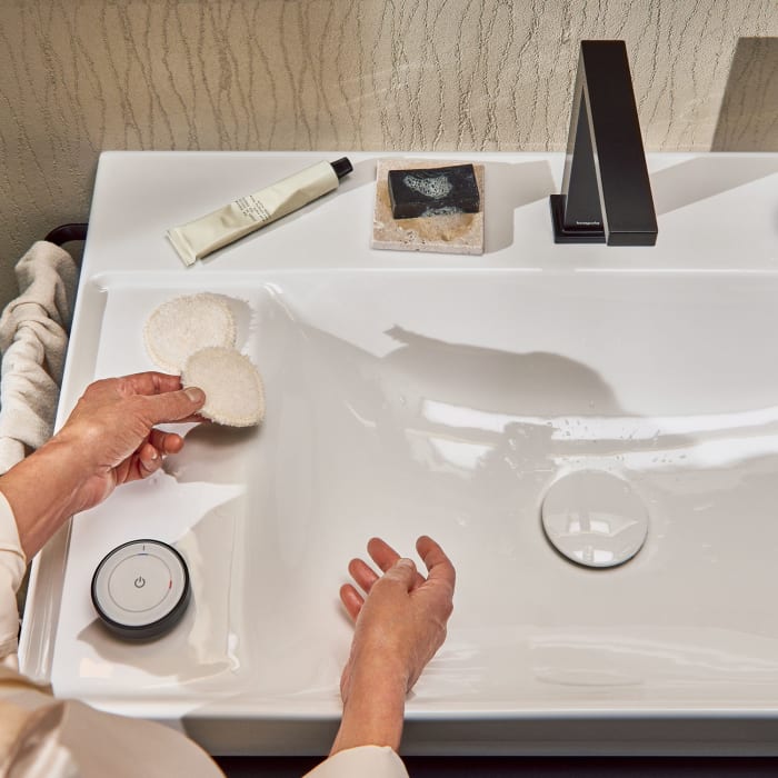 hansgrohe Xelu Q Waschbecken mit Ablage links 80 x 48 cm ungeschliffen, mit 2x 1 Hahnloch