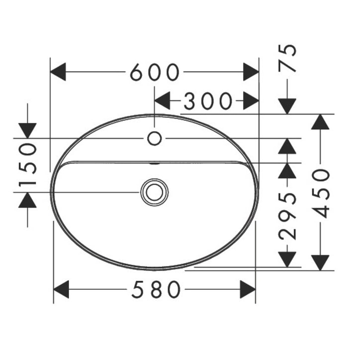 hansgrohe Xuniva D Aufsatzwaschtisch oval 60 x 45 cm, mit 1 Hahnloch und Überlauf