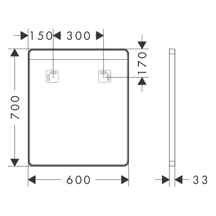 hansgrohe Xarita Lite Q Spiegel mit horizontaler LED-Beleuchtung 600/30 für Wandschalter