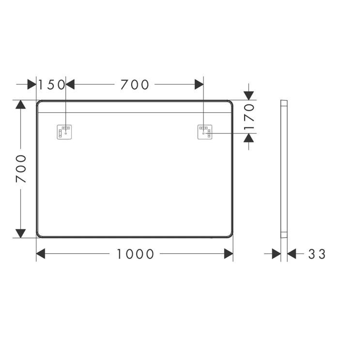 hansgrohe Xarita Lite Q Spiegel mit horizontaler LED-Beleuchtung 1000/30 für Wandschalter