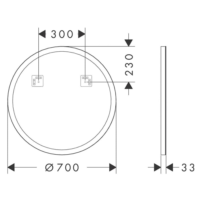 hansgrohe Xarita Lite S Spiegel mit runder LED-Beleuchtung 700/30 für Wandschalter