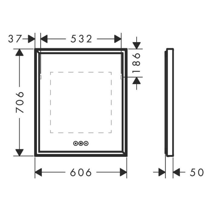 hansgrohe Xarita E Badspiegel 60 x 70 cm in mattweiß mit Berührungssensor